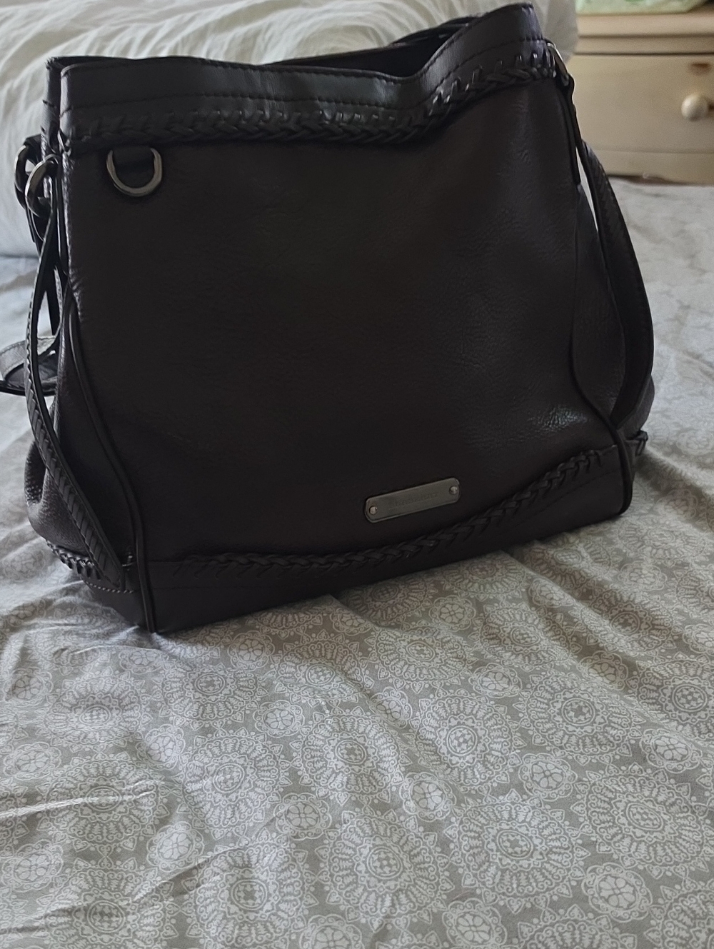 Burberry Dark Brown Braided-Trim Shoulder Bag